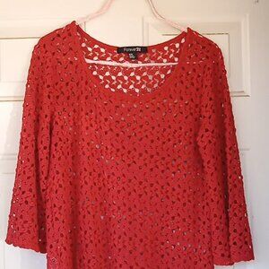 Forever 21 Knit Blouse with Quarter Length Sleeves Size M, Burnt Orange Color
